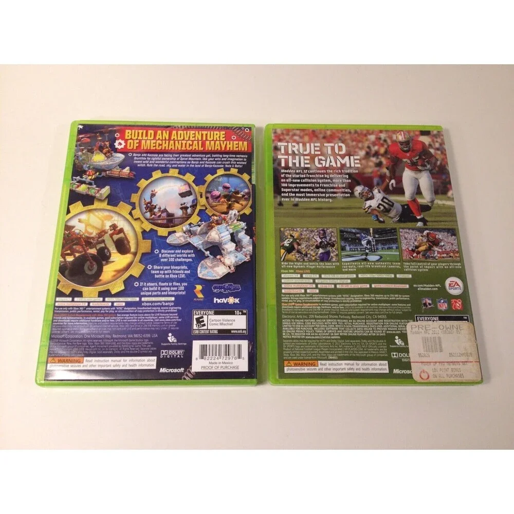 (2) Xbox 360 Banjo-Kazooie Nuts & Bolts Madden 12 NFL Video Game Both w/Case